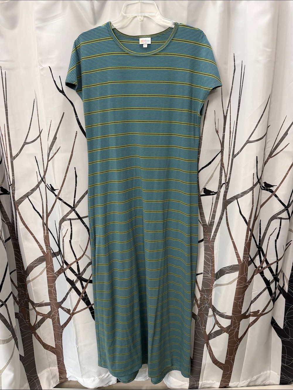 LuLaRoe Teal and Yellow Striped Maxi Dress